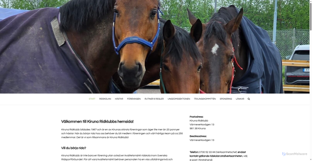 Security scan screenshot of https://www.kirunaridklubb.se