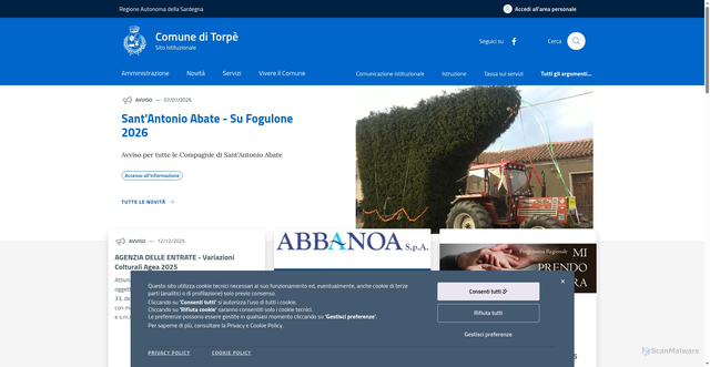 Security scan screenshot of https://www.comune.torpe.nu.it/