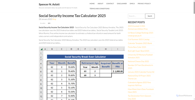 Security scan screenshot of https://spencernaslatt.pages.dev/tmisj-social-security-income-tax-calculator-2025-kasbm/