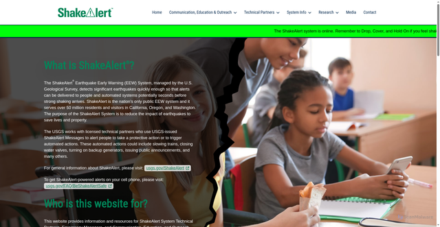 Security scan screenshot of https://www.shakealert.org/
