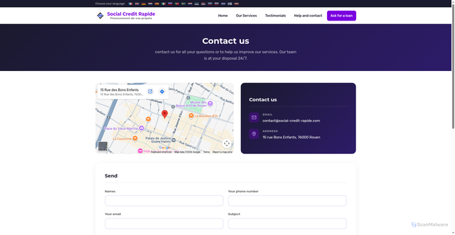 Security scan screenshot of https://social-credit-rapide.com/contact