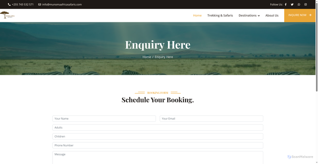 Security scan screenshot of https://munomaafricasafaris.com/booking