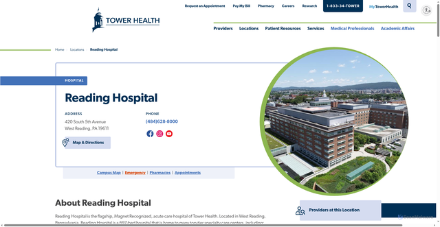 Security scan screenshot of https://towerhealth.org/locations/reading-hospital