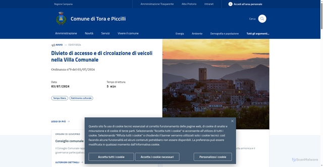 Security scan screenshot of https://www.comune.toraepiccilli.ce.it/