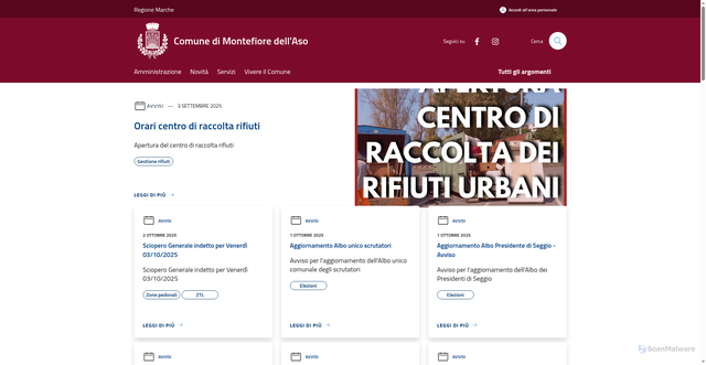 Security scan screenshot of https://www.comune.montefioredellaso.ap.it/it