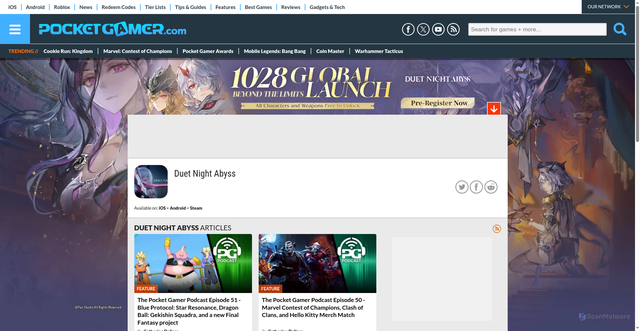 Security scan screenshot of https://www.pocketgamer.com/duet-night-abyss/