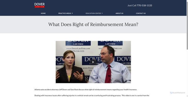 Security scan screenshot of https://www.doverlawfirm.com/video/what-does-right-of-reimbursement-mean.cfm