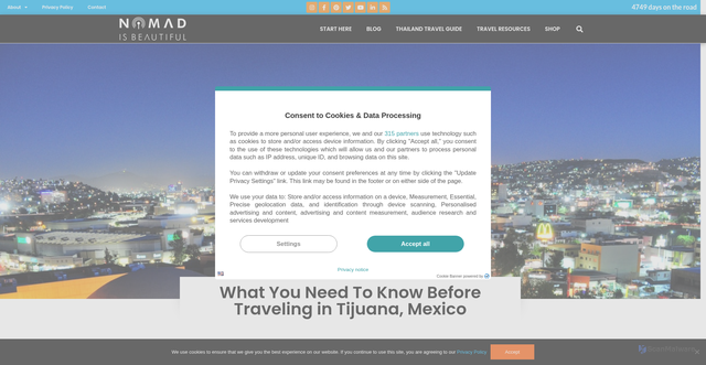Security scan screenshot of https://nomadisbeautiful.com/travel-blogs/traveling-in-tijuana-mexico/