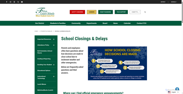 Security scan screenshot of https://www.fultonschools.org/students-families/inclement-weather-closings-delays