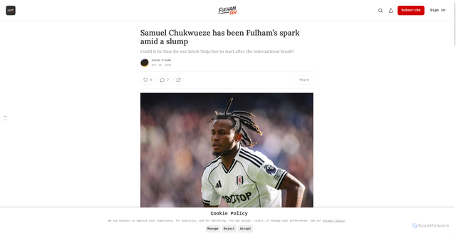 Security scan screenshot of https://www.fulhamish.co.uk/p/samuel-chukwueze-has-been-fulhams