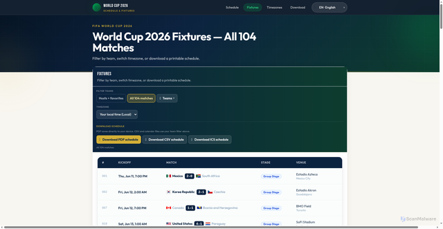 Security scan screenshot of https://worldcupschedule.kwverdit.com/schedule