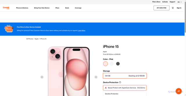 Security scan screenshot of https://www.boostmobile.com/shop/iphone-15.html