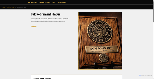Security scan screenshot of https://jca-forge-site.pages.dev/product/retirement-plaque.html