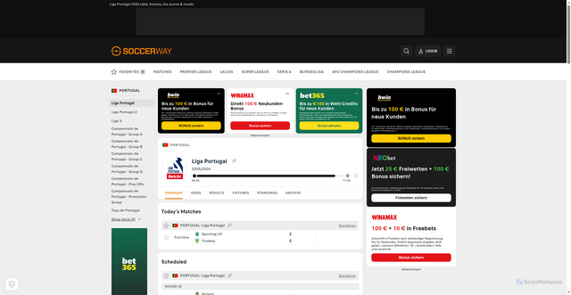Security scan screenshot of https://cn.soccerway.com/portugal/liga-portugal/