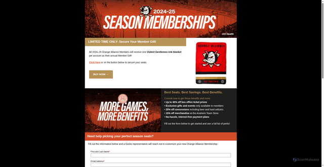 Security scan screenshot of https://pages.info.anaheimducks.com/NewOAPR