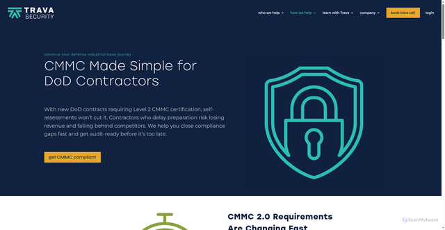 Security scan screenshot of https://travasecurity.com/cmmc-compliance/