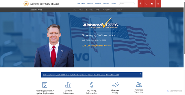 Security scan screenshot of https://www.sos.alabama.gov/alabama-votes