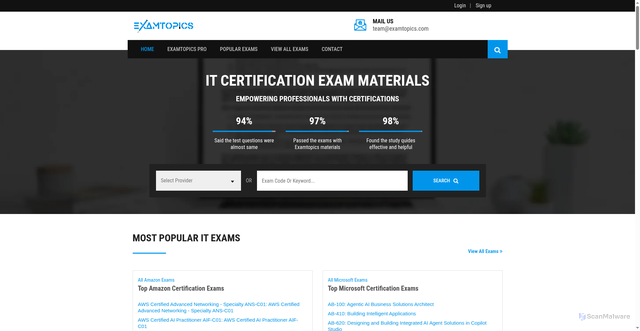 Security scan screenshot of https://examtopics.com