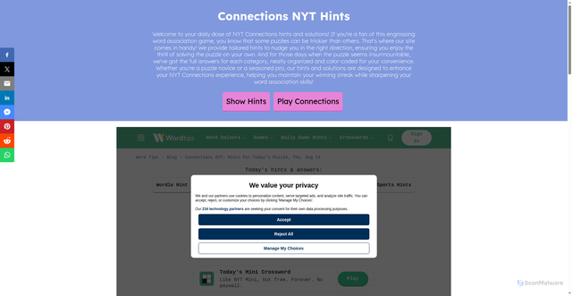 Security scan screenshot of https://www.connectionshints.com/