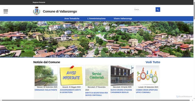 Security scan screenshot of https://www.comune.vallanzengo.bi.it/