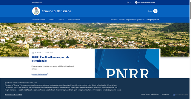 Security scan screenshot of https://www.comune.barisciano.aq.it/
