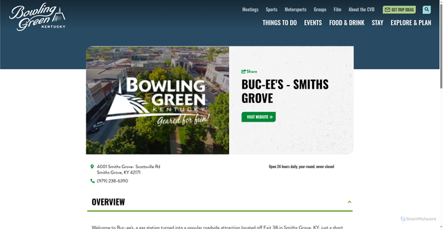 Security scan screenshot of https://www.visitbgky.com/listing/buc-ees-smiths-grove/361/