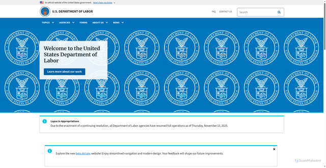 Security scan screenshot of https://www.dol.gov/