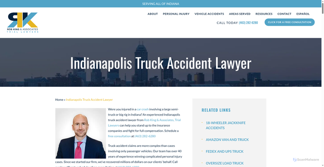 Security scan screenshot of https://robkinglaw.com/indianapolis-truck-accident-lawyer/