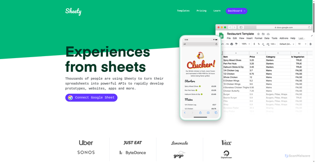 Security scan screenshot of https://sheety.co