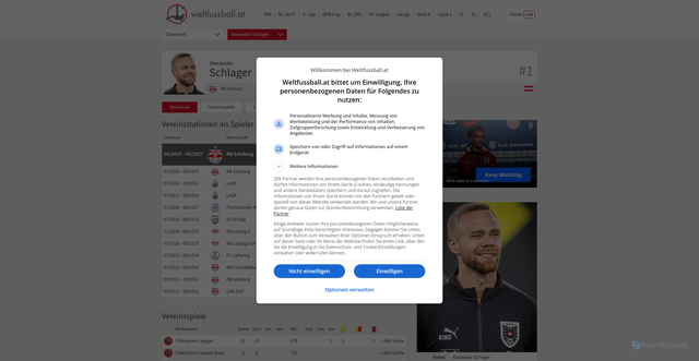 Security scan screenshot of https://www.weltfussball.at/person/pe279387/alexander-schlager/