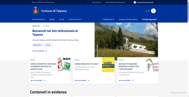 Security scan screenshot of https://www.comune.taipana.ud.it/