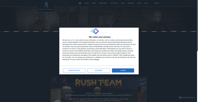 Security scan screenshot of https://www.gaming-style.com/RushTeam/index.php?page=Game