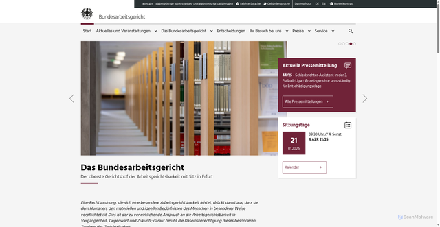 Security scan screenshot of https://www.bundesarbeitsgericht.de/home-2/
