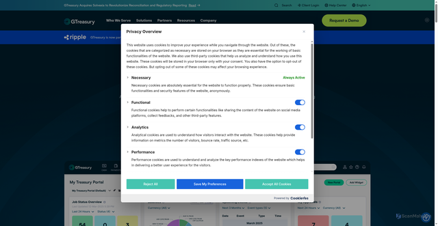Security scan screenshot of https://gtreasury.com