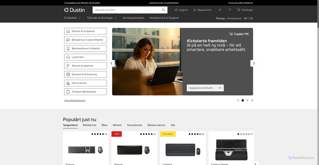 Security scan screenshot of https://dustin.se/