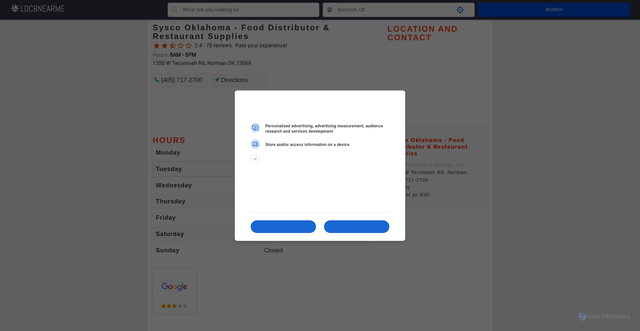 Security scan screenshot of https://www.loc8nearme.com/oklahoma/norman/sysco-oklahoma-wholesale-restaurant-food-supplies/7510712/
