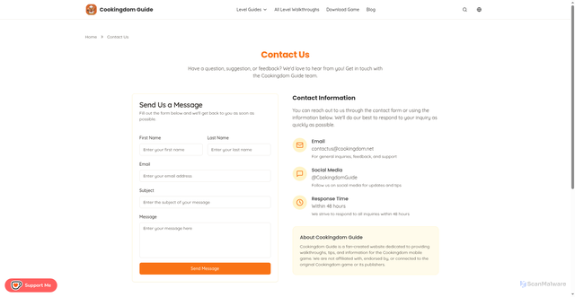 Security scan screenshot of https://cookingdom.pages.dev/contact-us
