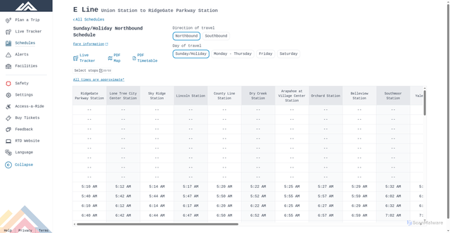 Security scan screenshot of https://app.rtd-denver.com/route/E/schedule