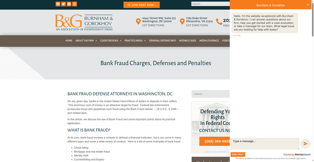 Security scan screenshot of https://www.burnhamgorokhov.com/criminal-defense-resources/federal-crimes/bank-fraud/