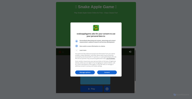 Security scan screenshot of https://snakeapplega.me