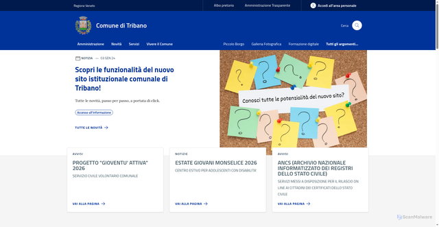 Security scan screenshot of https://www.comune.tribano.pd.it