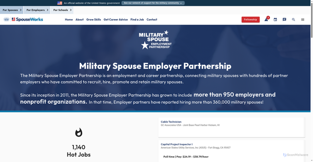Security scan screenshot of https://spouseworks.militaryonesource.mil/portal/msep