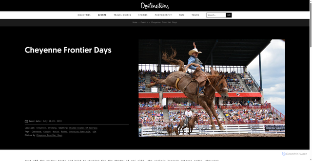 Security scan screenshot of https://destinationsmagazine.com/events/cheyenne-frontier-days/