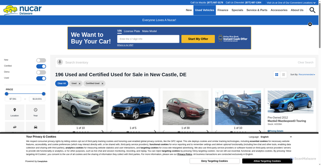 Security scan screenshot of https://www.nucarde.com/used-vehicles/