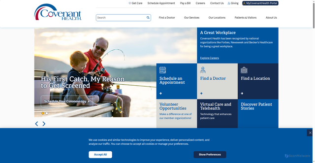 Security scan screenshot of https://www.covenanthealth.com