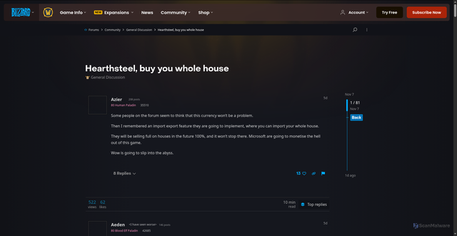 Security scan screenshot of https://eu.forums.blizzard.com/en/wow/t/hearthsteel-buy-you-whole-house/595059