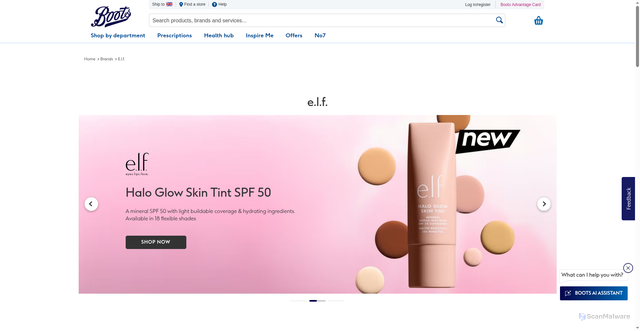 Security scan screenshot of https://www.boots.com/elf?srsltid=AfmBOop1A_jNTqE55wUzX-G5ZPK0ascoBSM5mimWvmUgNmp8cekvSNNm