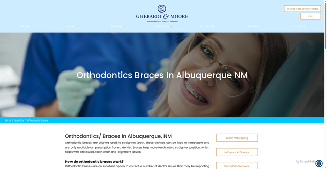 Security scan screenshot of https://www.gherardiandmoore.com/specialty/orthodontics-braces/