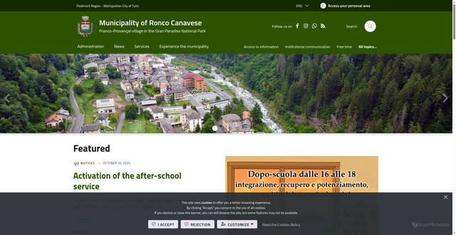 Security scan screenshot of https://www.comune.roncocanavese.to.it/it-it/home