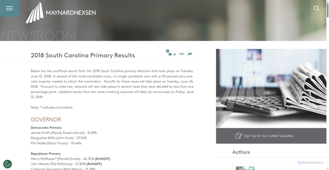 Security scan screenshot of https://www.maynardnexsen.com/publication-2018-South-Carolina-Primary-Results